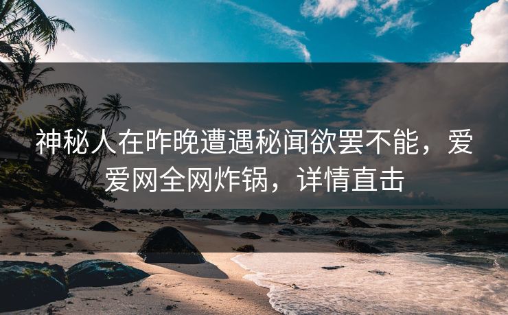 神秘人在昨晚遭遇秘闻欲罢不能，爱爱网全网炸锅，详情直击